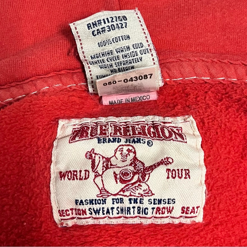 True Religion VTG Hoodie Womens Medium Y2K Red Full Zip Fleece Deep Stitch 90s - Picture 13 of 16